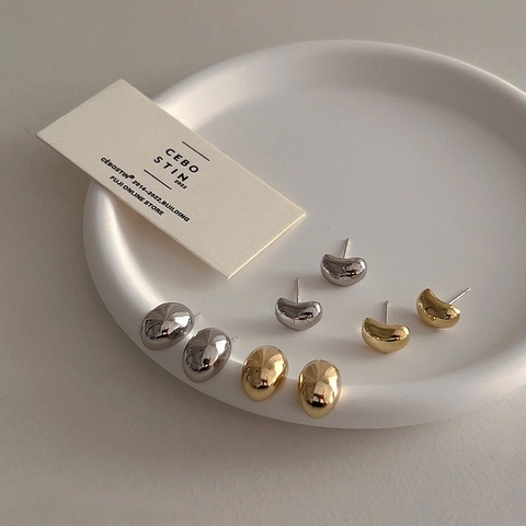 Minimalist Bean Stud Earrings Mirror Polished Geometric Jewelry With 925 Sterling Silver Earring Post Copper For Women