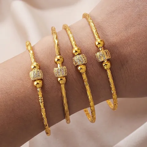 Elegant Copper Gold Plated Open Bangle Bracelet With Micro Set Cubic Zirconia Spiral Texture Retro Jewelry For Women