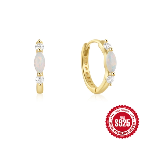 925 Sterling Silver Marquise Opal Zirconia Small Hoop Earrings Electroplated Oval Stone Ear Buckles Elegant Jewelry For Women