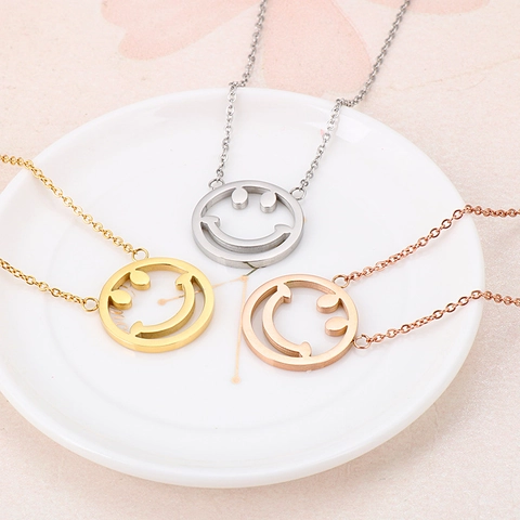 Hohl Lächeln Anhänger Halskette Edelstahl 18K Vergoldet Süß Mode Minimalistischer Schmuck Für Frauen