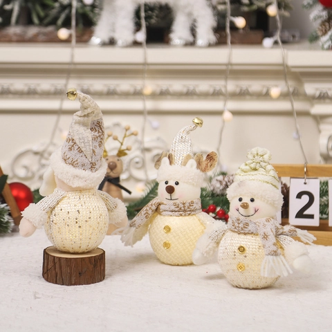 LED Leuchtende Weihnachten Plüschpuppen Weihnachtsmann Schneemann Rentier Ornamente Strickstoff Warmes Licht Tischdeko