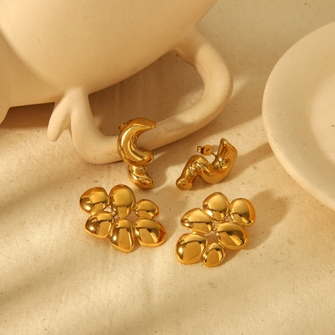 Orecchini Geometrici Irregolari Fiori Placcato Oro 18K Acciaio Inossidabile Gioielli Moda Donna Elegante Minimalista