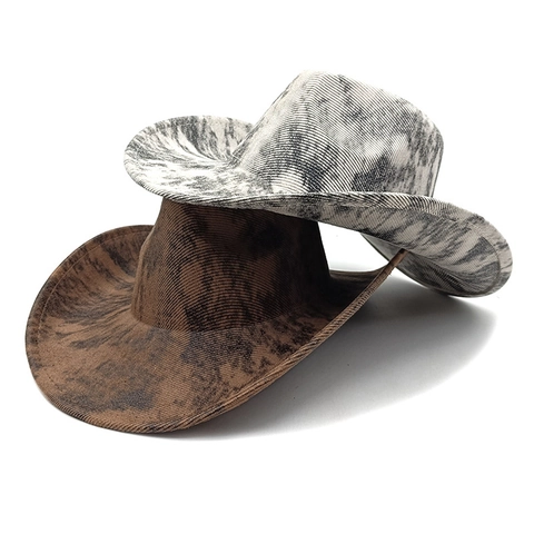 Cappello Da Cowboy Occidentale Retro Distressed A Tesa Larga Poliestere Texturizzato Vintage Protezione Solare All'aperto Per Uomini E Donne