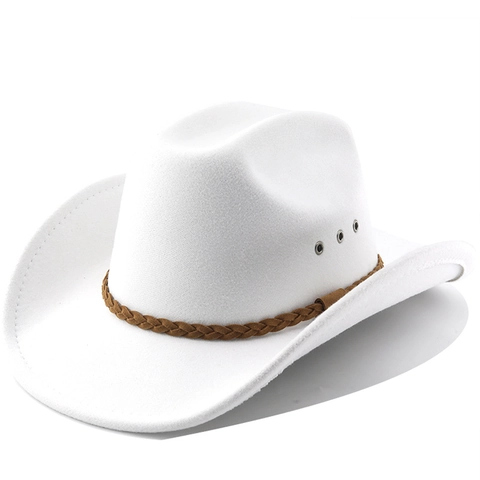 Western Cowboy Hat Wide Brim Flat Top Polyester Cotton Vintage Outdoor Sun Hat With Braided Band For Men Women