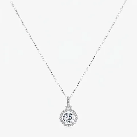 Collar De Moissanita De Plata De Ley 925 Corte Brillante D Color VVS1 Colgante Halo Joyería Para Mujer Estilo Francés Elegante