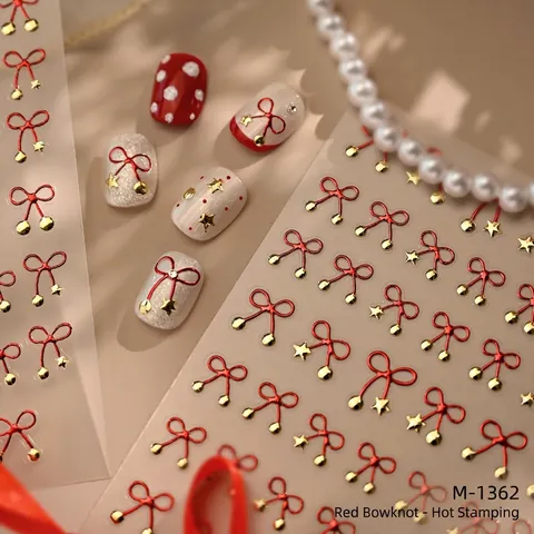 Red Bow Nail Art Stickers Gold Stamping Star 3D Relief Self Adhesive Manicure Decoration For DIY Design