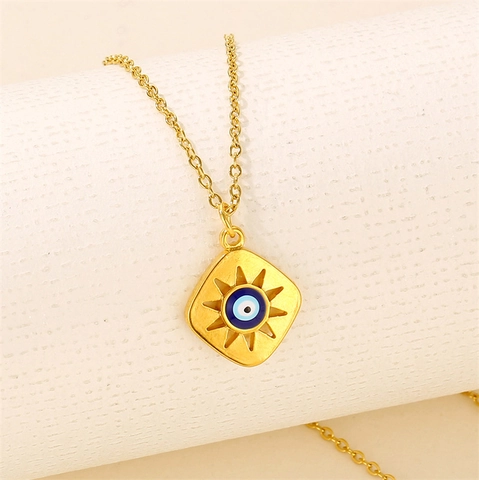 Evil Eye Quadrat Anhänger Halskette Edelstahl Emaille Geometrische Schlüsselbeinkette Schmuck Für Damen Vintage