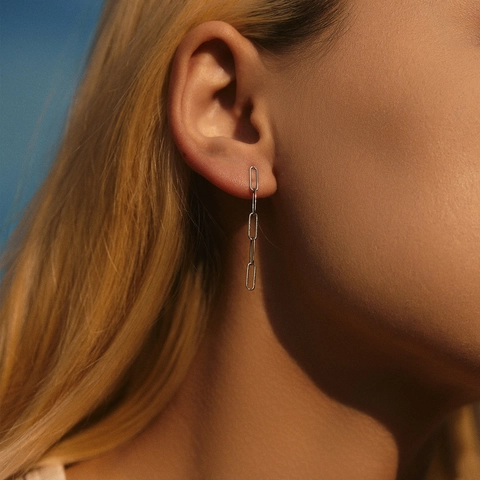 Minimalistische 925 Sterling Silber Kette Hängeohrringe Geometrische Büroklammer Lange Quasten Dangle Schmuck Für Damen