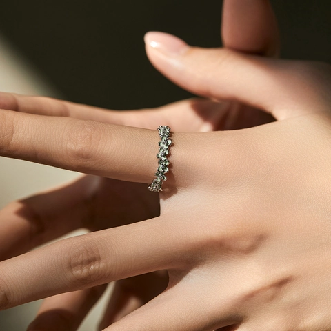 S925 Sterling Zilveren Bloem Klaver Ring Voor Vrouwen Lichtgroen Emaille Ingelegde Zirconia Chique Vingerring Sieraden