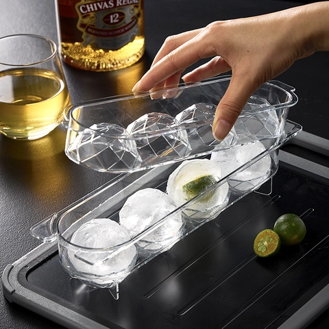 Transparent PET Plastic Ice Ball Mold Spherical Diamond Surface Tray For Whiskey Cocktail Drinks Reusable DIY Kitchen Gadgets