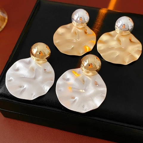 Pendientes Redondos Martillados Vintage Con Silver Earring Post Metal Textura Arrugada Joyería De Moda Para Mujer