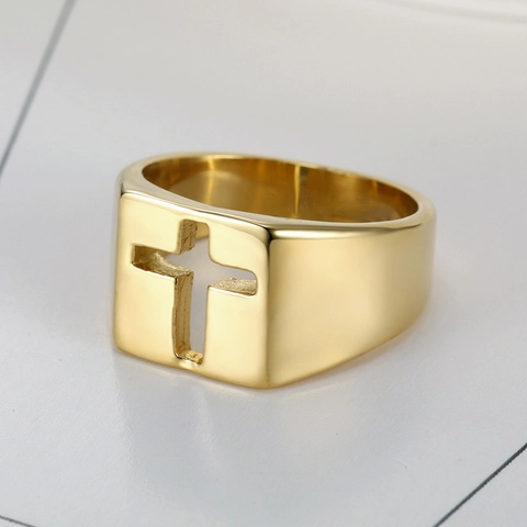 Anillo De Sello Cruz Acero Inoxidable 316L Hueco Religioso Minimalista Joyería Pulida Para Hombres Mujeres