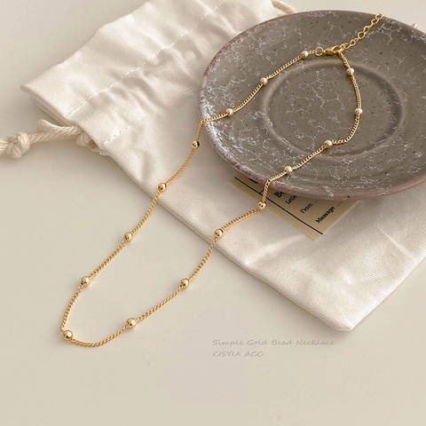 Minimalist Gold Bead Station Necklace For Women Titanium Steel Electroplated Geometric Choker Necklace Fashion Jewelry Gift
