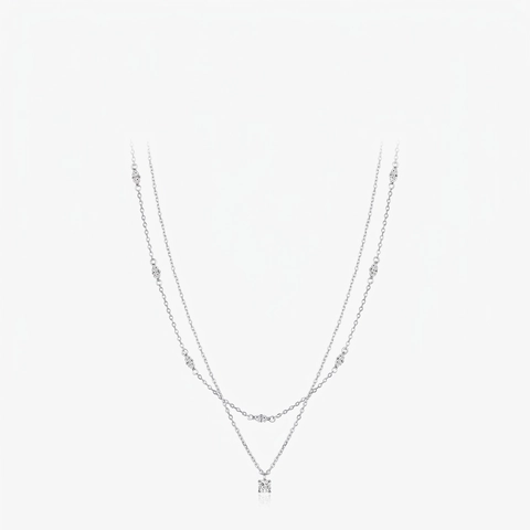 Collar De Doble Capa De Plata De Ley 925 Con Colgante De Moissanita Cuadrada Color D Joyería Elegante Para Mujer