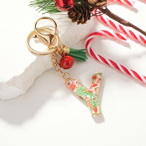 Portachiavi Lettera In Resina Di Natale Con Campanello E Nappa Ornamento Di Paillettes Pupazzo Di Neve Albero