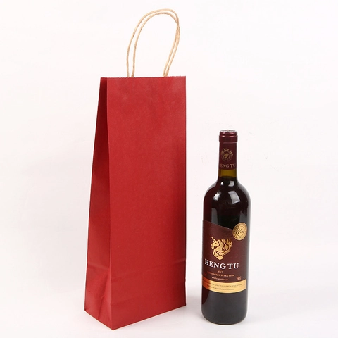 Bolsas De Regalo Para Vino De Papel Kraft Portátiles Embalaje De Botella Individual Bolsa Con Asa Para Boda Fiesta