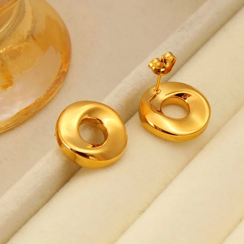 Geometrische Ronde Oorknopjes Roestvrij Staal Met Roestvrijstalen Oorsteker Verguld Elegante Sieraden Dames
