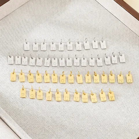 Rechteckige Initialen Charms Edelstahl Alphabet Buchstaben Anhänger Für DIY Schmuck Herstellung Gold Silber Zubehör