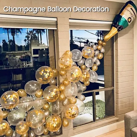 Champagnerflasche Folienballons Latex Metallic Pailletten Band Party Deko Hochzeit Geburtstag Feier Jubiläum Elegant Festlich