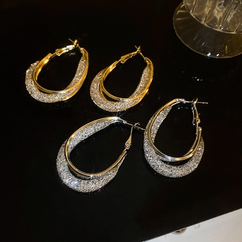 Orecchini A Cerchio Ovali Svuotati In Maglia Con Perno In Argento Gioielli Metallici Geometrici Per Donna