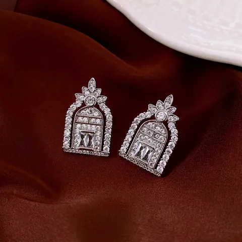Orecchini A Lobo Cavi Geometrici Architettonici Vintage Per Donna Con Zircone In Rame E Perno In Argento Gioielli Lusso