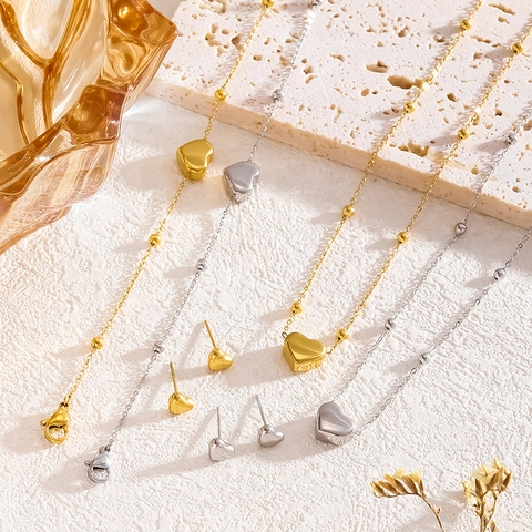 Minimalist Titanium Steel Heart Pendant Necklace Bracelet Anklet Earrings For Women Gold Silver Plated Elegant Fashion Jewelry