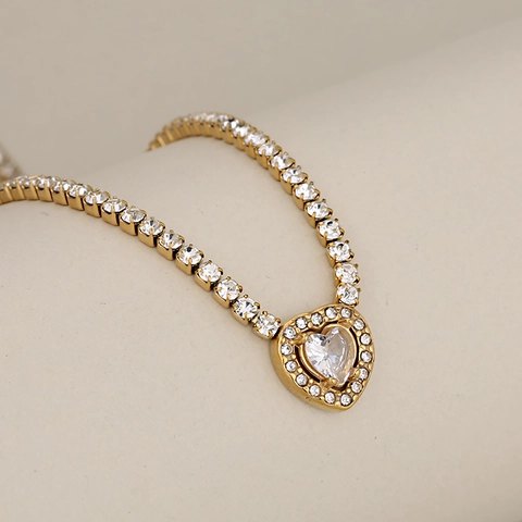 Tennis Chain Necklace Stainless Steel Zircon Pendant Round Heart Square Water Drop Shape Light Luxury Fashion For Women