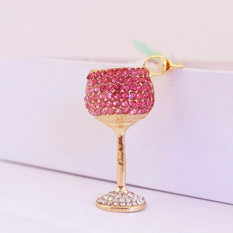 Wine Glass Keychain Sparkling Rhinestone Goblet Pendant Alloy Metal Bag Charm Creative Decorative Accessory For Women