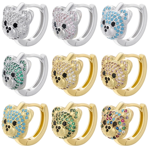 Teddybär Kopf Hoop Ohrringe Messing Zirkonia Süße Tier Huggie Schmuck Für Damen