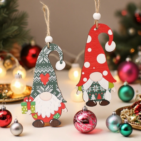 Ornamenti Appesi Di Gnomo Di Natale In Legno Nano Senza Volto Stile Nordico Pendenti Dipinti Con Perline E Corde Per Albero