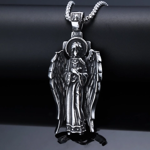 Colgante Cruz De Ángel Acero Inoxidable Religioso Oración Ala Diosa Retro Gótico Joyería Para Hombres