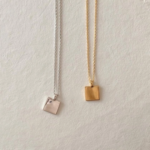 925 Sterling Silver Necklace Geometric Square Block Pendant Minimalist Chic Jewelry For Women Daily Wear Elegant