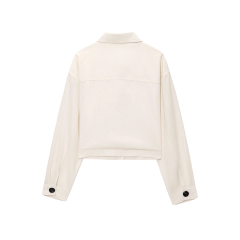 Women's Casual Solid Color Lapel Long Sleeve Short Jacket With Big Pockets Single Breasted Polyester Outerwear Top