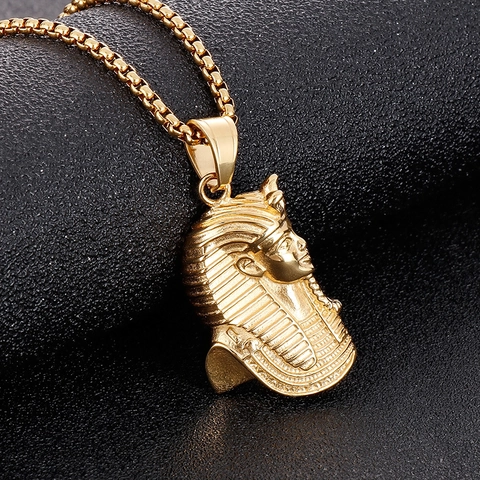 Collana Con Ciondolo Faraone Egizio Antico Tutankhamon Placcato Oro Acciaio Inossidabile Gioielli Hip Hop Punk Per Uomini