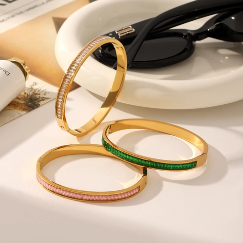 Luxus Edelstahl Zirkonia Armreif Für Damen Vergoldet Geometrischer Modeschmuck Wasserdicht Nicht Verblassendes Armband Geschenk