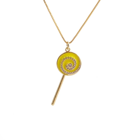 Collar Con Colgante De Piruleta Cobre Esmalte Colorido Joyería Para Mujer Zircón Chapado En Oro Cadena De Caja