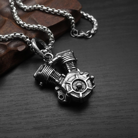 Motorrad V-Twin Motor Anhänger Halskette Edelstahl Punk Hip Hop Vintage Industrie Retro Schmuck Für Männer