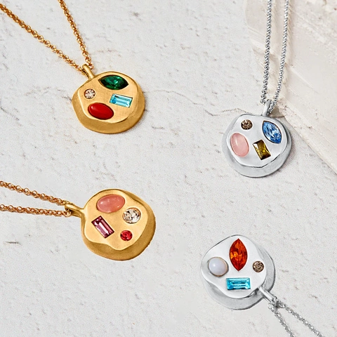 Collana Con Ciondolo Pietra Natale Placcata Oro 18K Acciaio Inossidabile Tondo Geometrico Zircone Colorato Gioielli Regalo Per Donne Madre