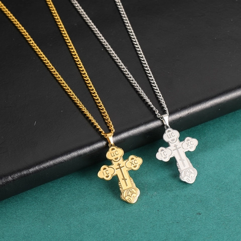 Collar Con Colgante De Cruz Ortodoxa Para Hombre Acero Inoxidable Religioso Símbolos IC XC Joyería Retro Cadena De Eslabones
