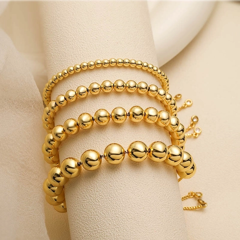 Adjustable Copper Round Bead Bolo Bracelet For Women Polished Minimalist Stacking Jewelry