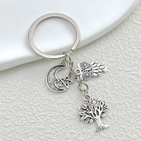 Portachiavi Ciondolo Albero Della Vita Luna Stelle Gufo Argento Antico Minimalista Lega Fascino Borsa Gioielli Regalo