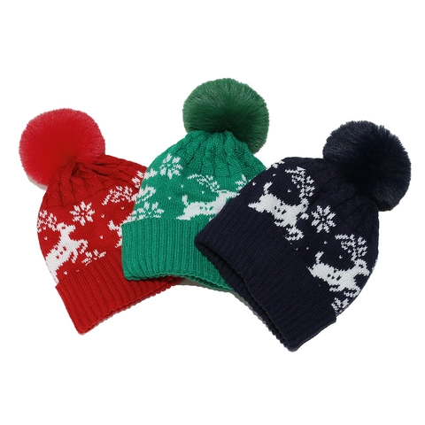Berretto Di Natale Con Renne E Fiocchi Di Neve In Maglia Di Acrilico Foderato In Pile Cappello Invernale Per Donna