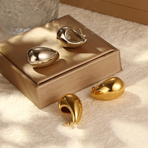 Pendientes De Gota De Agua Chunky Chapado En Oro De 18K Acero Inoxidable Lisos Minimalistas Joyería De Moda Para Mujer