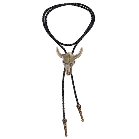 Vintage Bull Head Bolo Tie Legierung Bullen Schädel Geflochtenes Leder Seil Western Cowboy Hemd Zubehör