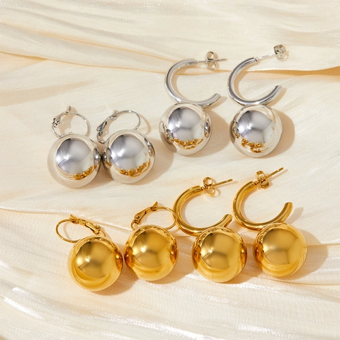 Orecchini Pendenti Con Sfera Rotonda In Acciaio Inossidabile Lucido Minimalista Gioielli Retro Sfera Cava Semplice Per Donne