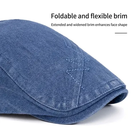Washed Denim Flat Cap For Men Women Adjustable Retro Cotton Ivy Cabbie Hat Vintage Casual Solid Color Beret