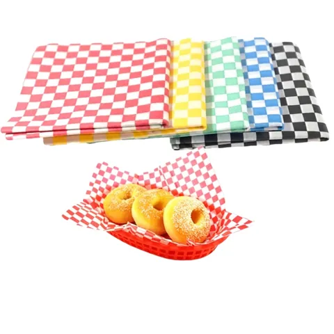 Hojas De Papel Para Envolver Alimentos Resistente A La Grasa Con Diseño De Cuadros Pulpa De Madera Para Sándwich Burger