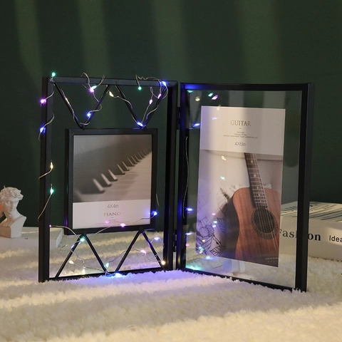 Modern Metal Glass Folding Photo Frame Hinged Geometric Line Picture Display Tabletop Home Decor Nordic Luxury