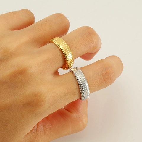Gerippter Vertikalstreifen Ring Edelstahl Verstellbar Offen Vergoldet Geometrischer Texturierter Fingerschmuck Damen