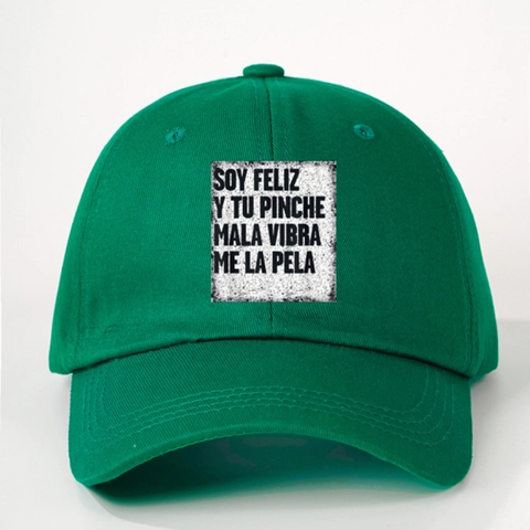 Spanischer Slogan Soy Feliz Patch Baseball Cap Verstellbare Polyester Sonnenschutz Streetwear Hut Für Damen Herren